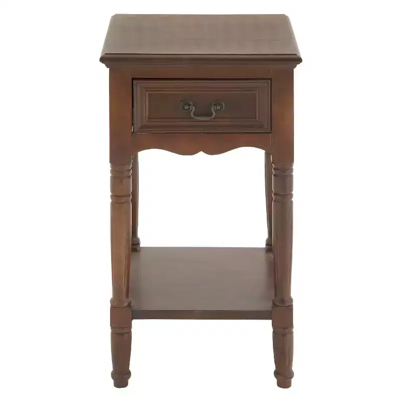 Chestnut Square Beveled Edge End Table with Storage Drawer - Pine & MDF