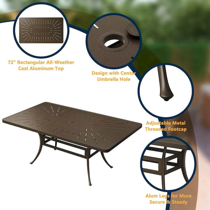 9-Piece Cast Aluminum Patio Dining Set with Cushions