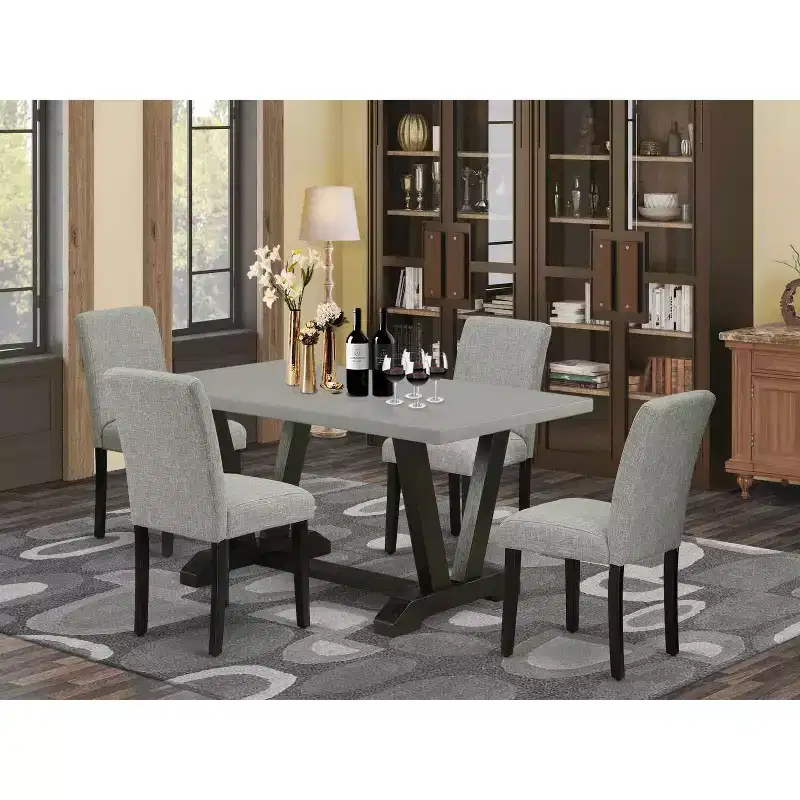 HomeStock 5-Pc Rectangle Natural Oak Finish Solid Wood Top Dining table with 4 Chairs
