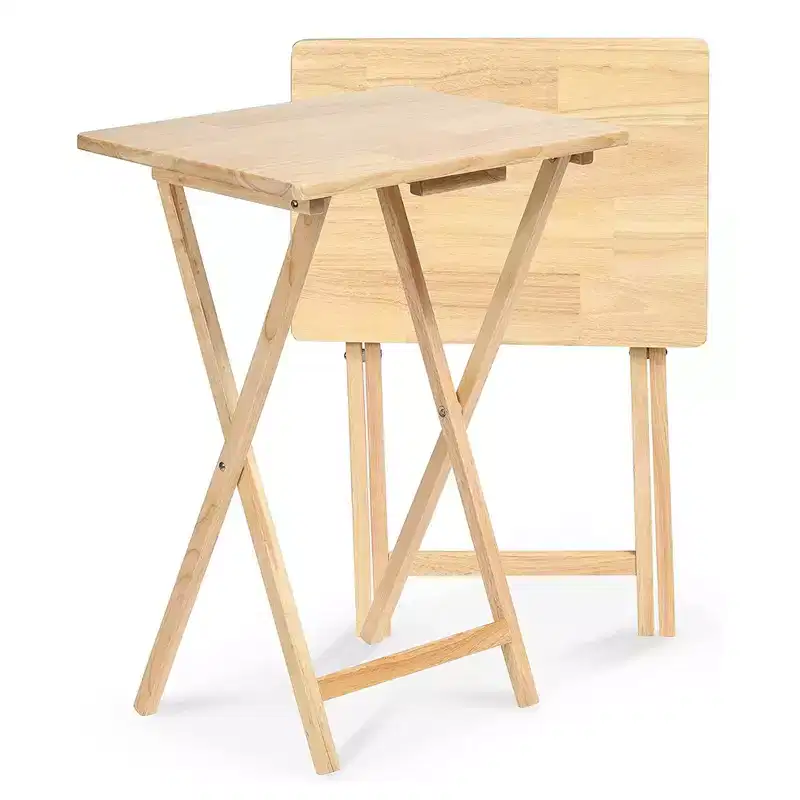 Folding Portable TV Snack Tray Table With Natural Finish