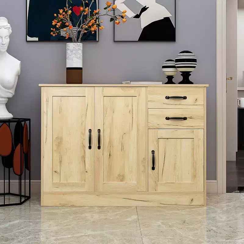 Okak Modern Sideboard Cabinet, Bufft Cabinet with 3 Doors and 2 Drawers, Storage Cabinet for Living Room, Dining Room, Kitchen