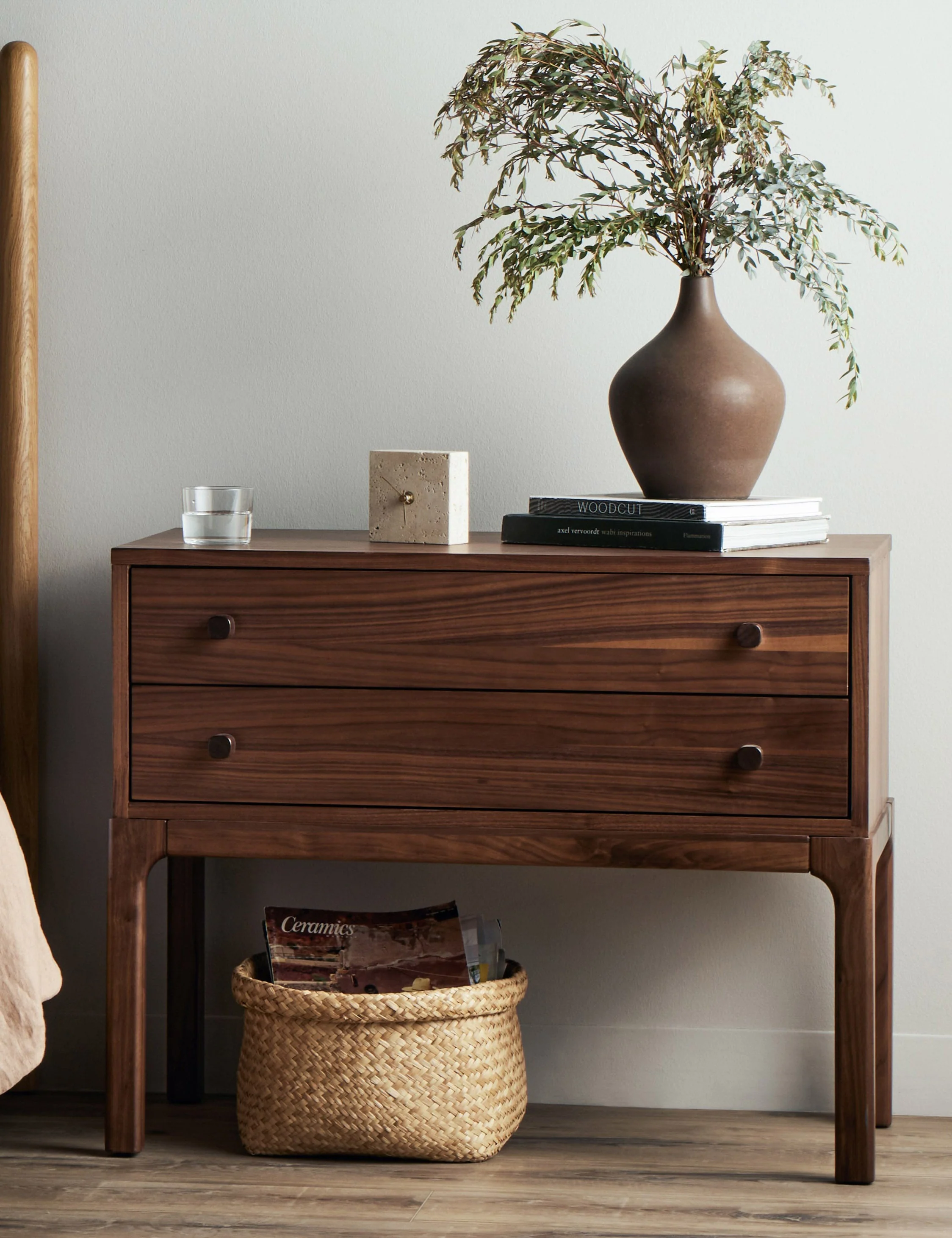 Nightstand - Inspired by campaign furniture of the 1800s—designed to be lightweight, durable, and easily portable for travel—the nightstand offers