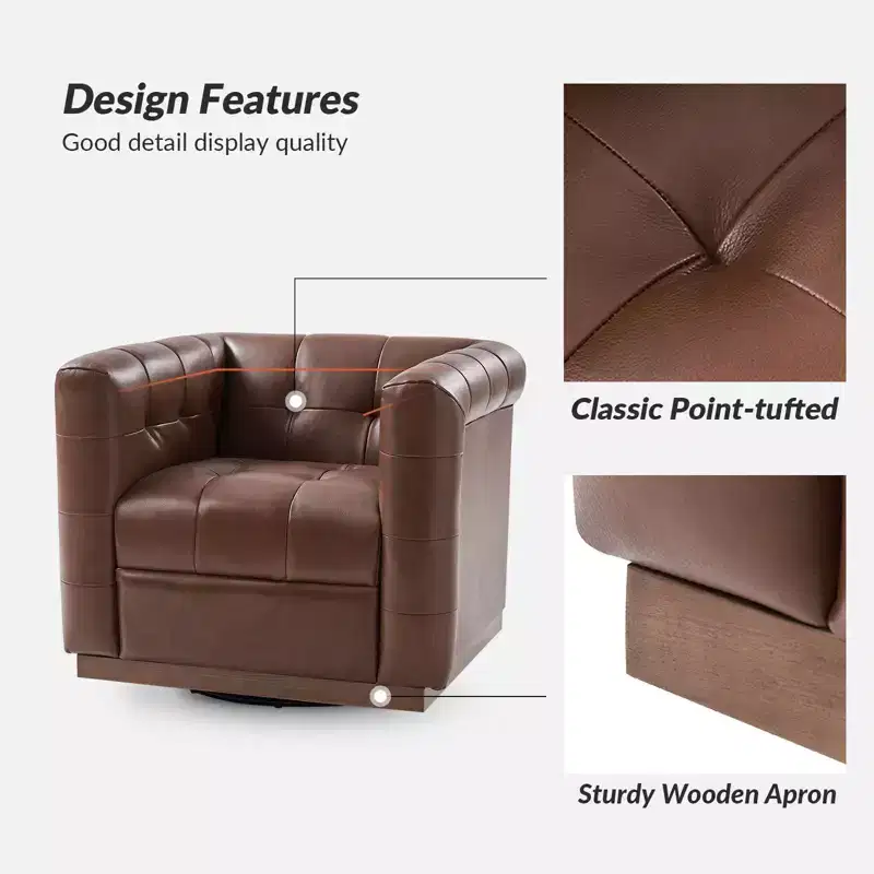 Frankie Modern Genuine Leather Swivel Club Chair| HULALA HOME