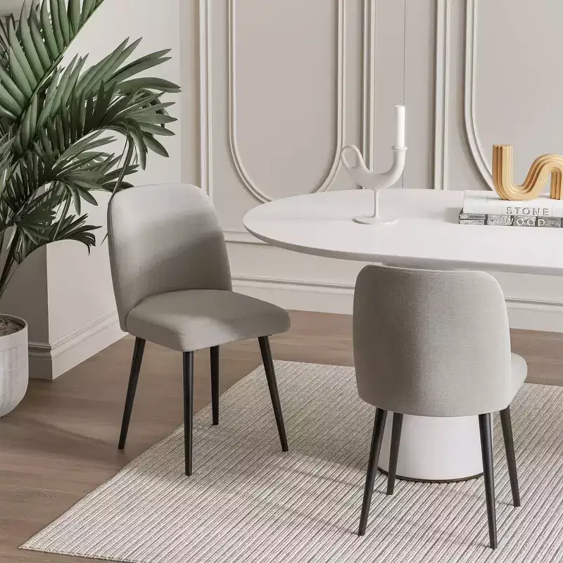 Pexfix Linen Upholstered Dining Chairs with Black Legs Set of 2