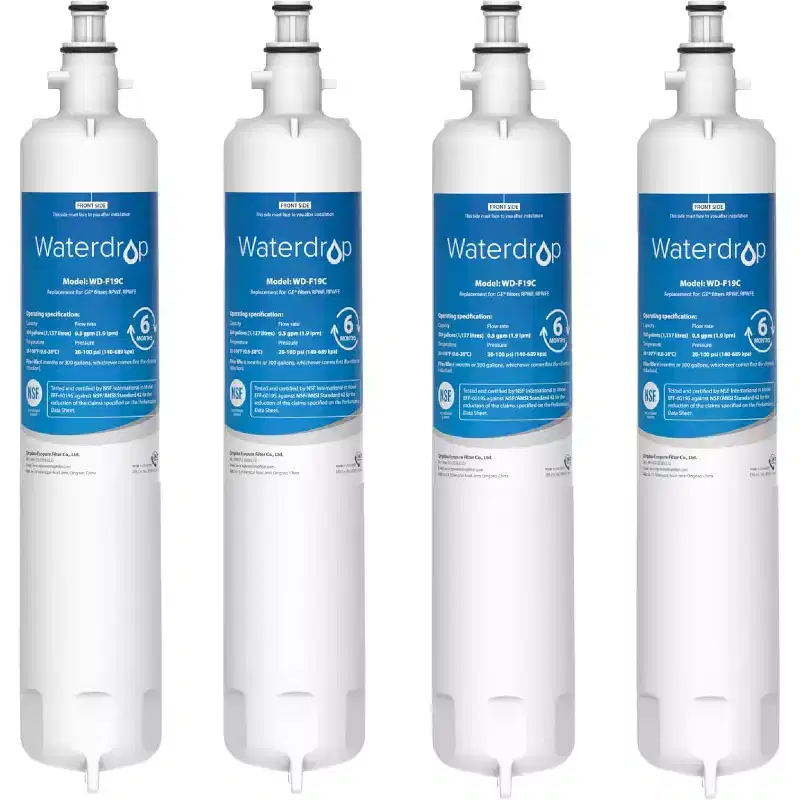 Waterdrop Replacement for GE RPWFE, RPWF (Built-in CHIP) Refrigerator Water Filter, Compatible with GFE28GYNFS,NSF 42 and 372 certified,4 Packs
