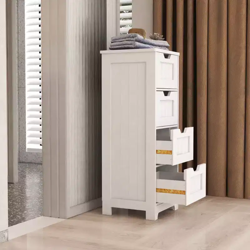 AndMakers 11.81 in. W. x 11.81 in. D x 32.68 in. H White Wood Linen Cabinet with 4 Drawers