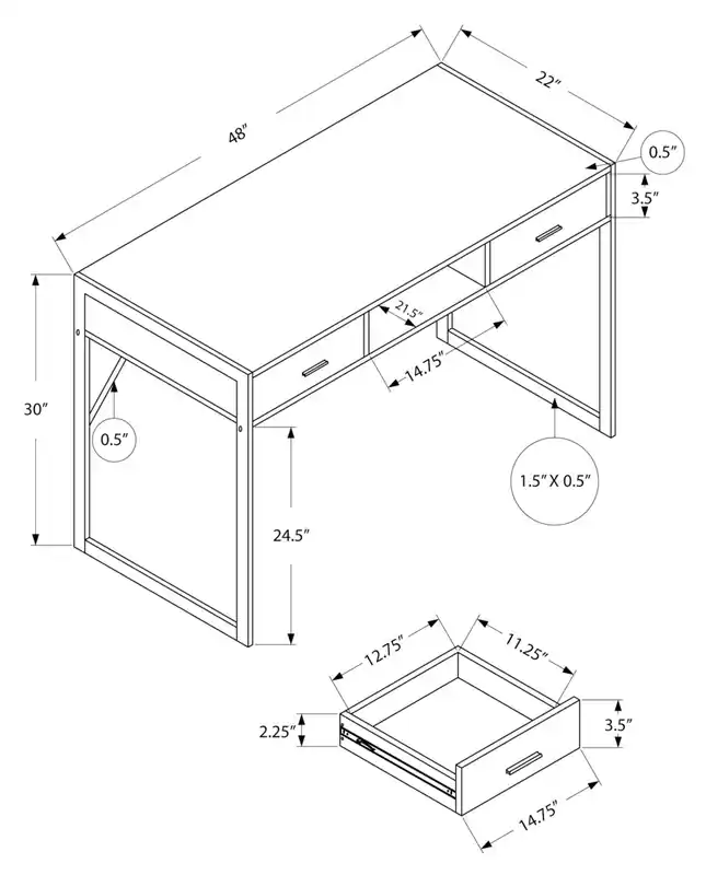 48 Office Desk with 2-Drawers & Cubby