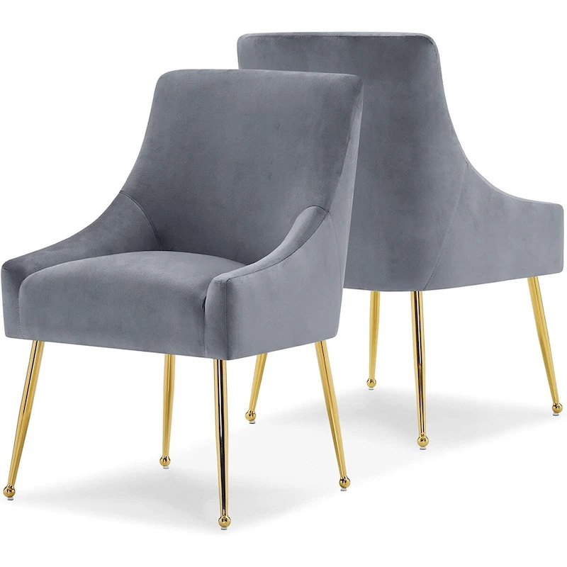 Ivinta Modern Dining Chair Set of 2, Yellow Velvet Upholstered Dining Chair with Gold Legs, Comfy Chair