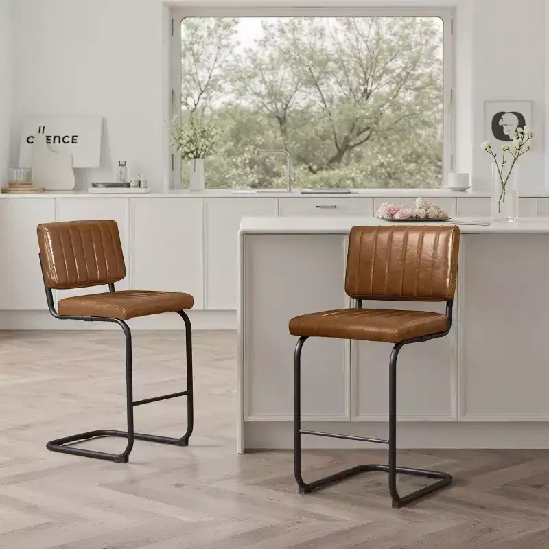 Art Leon Faux Leather Counter Height Barstool with Metal Frame, Set of 2
