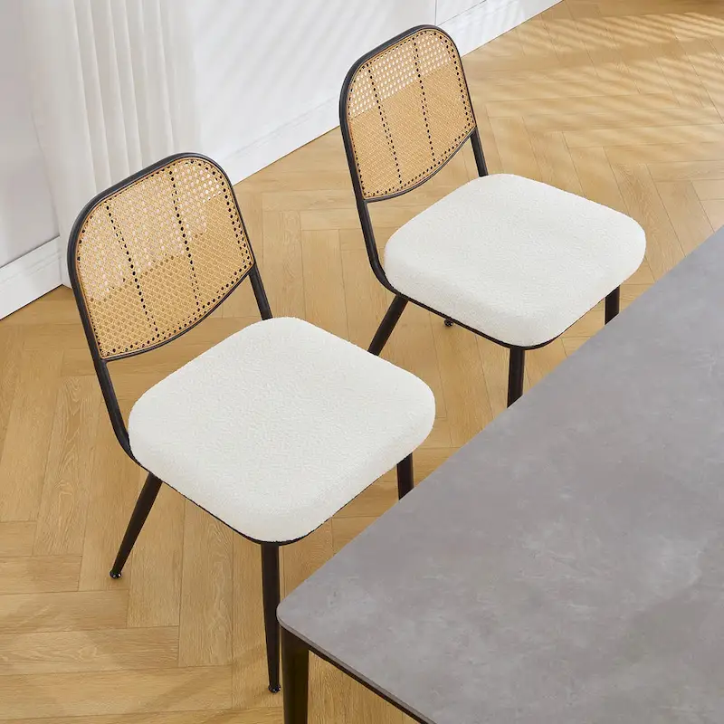 Upholstered Rattan Dining Chairs Side Chair Set of 2 - 33.86H x 18.9W x 22.83D