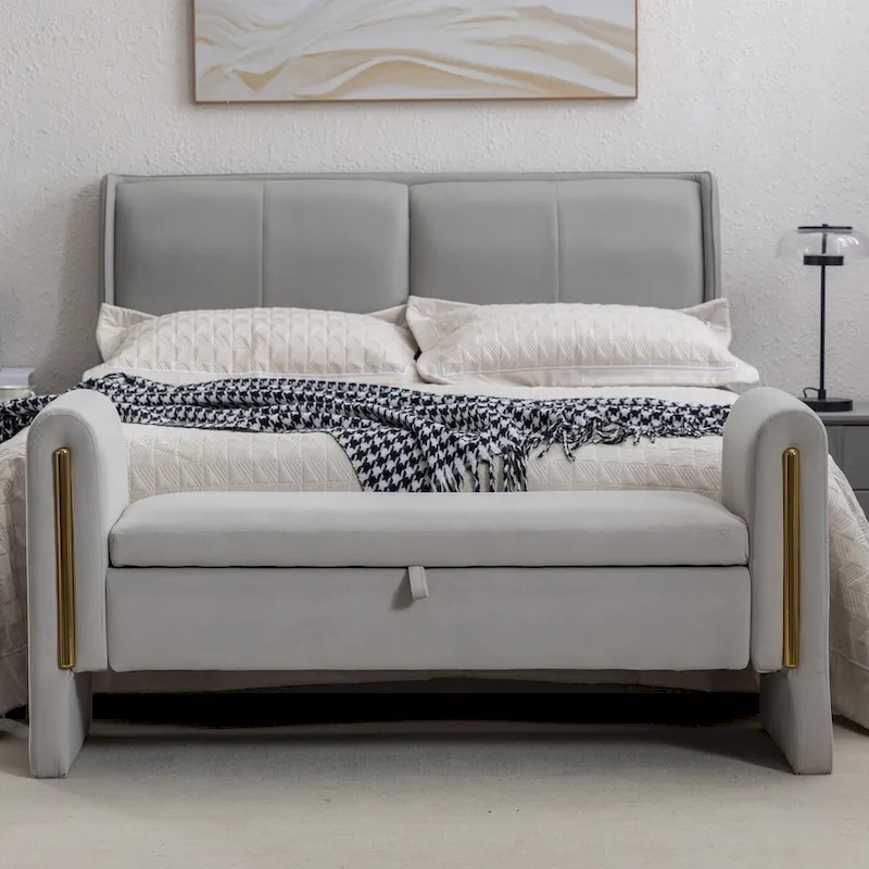 Velvet Storage Bench with Metal Trim for Bedroom and Living Room