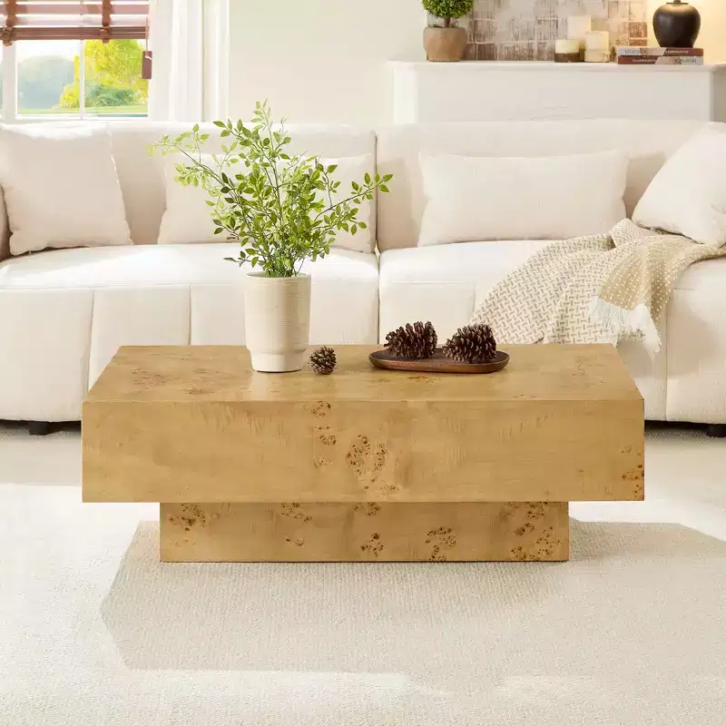 GDFStudio Sabrina 43W Rectangle Pedestal Wood Coffee Table