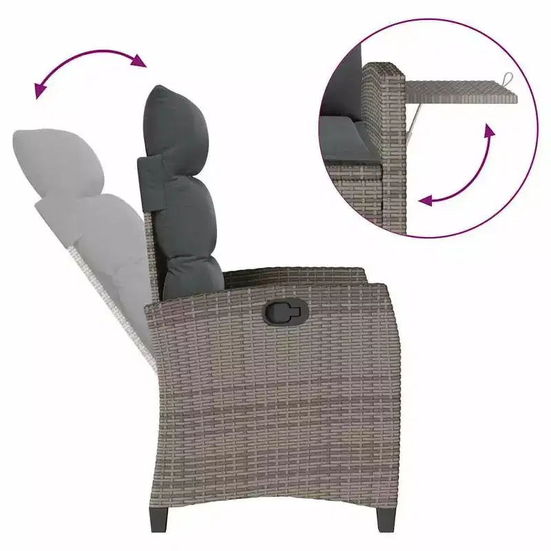 vidaXL Reclining Garden Chair PE rattan, powder-coated steel Medium