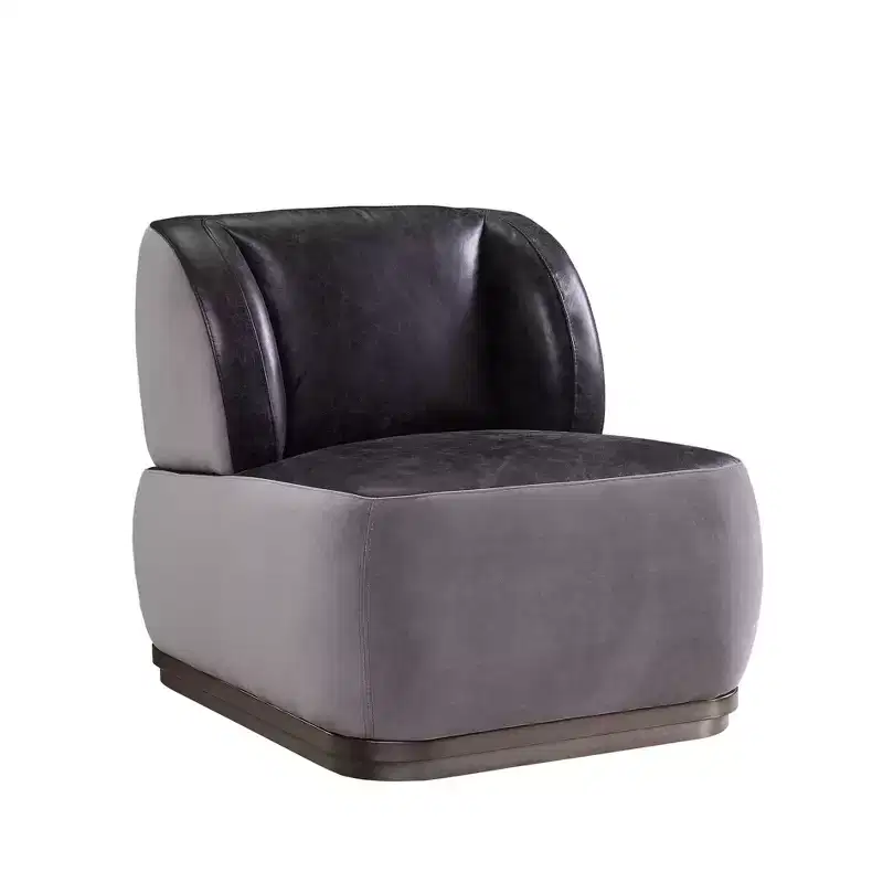 29" Decapree Accent Chair Antique Slate Top Grain Leather/Gray Velvet - Acme Furniture: Metal Frame, No Assembly, Patchwork Aluminum
