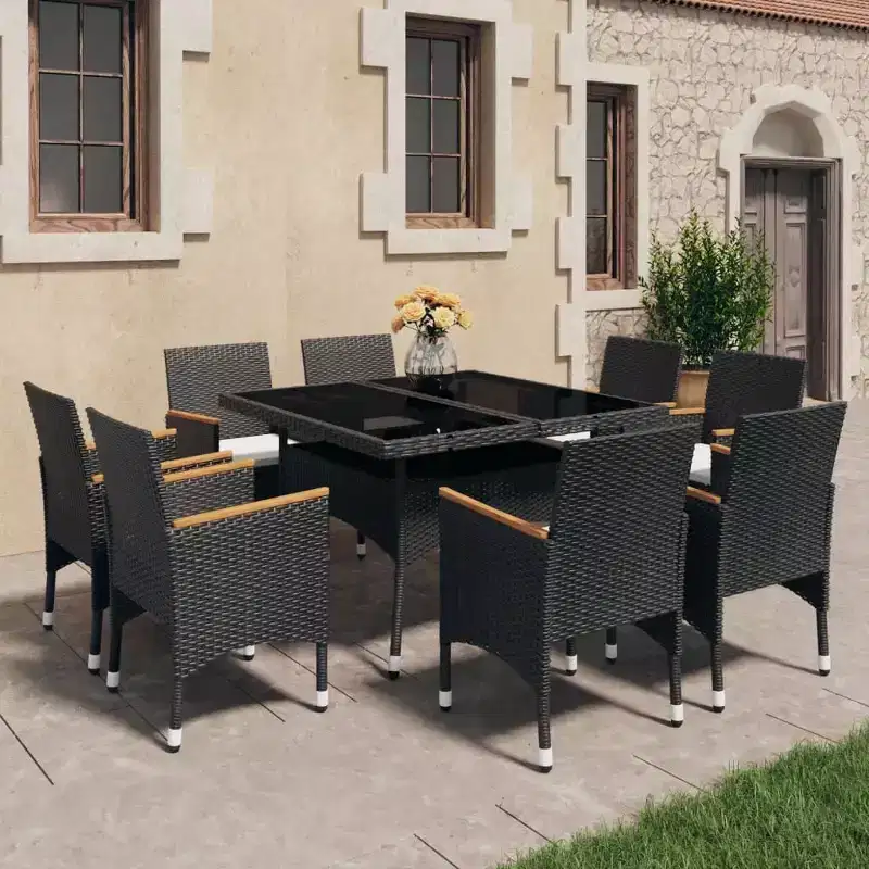 vidaXL Dining Set Black and brown Poly rattan Large Removable Covers
