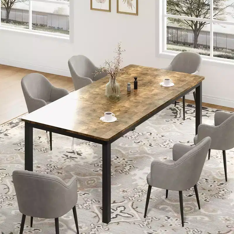 78.7in Industrial Dining Table for 8, Wooden Long Dinner Table with Mortise Tenon Design, Kitchen Table with Sturdy Metal Legs, for Dining Room Office