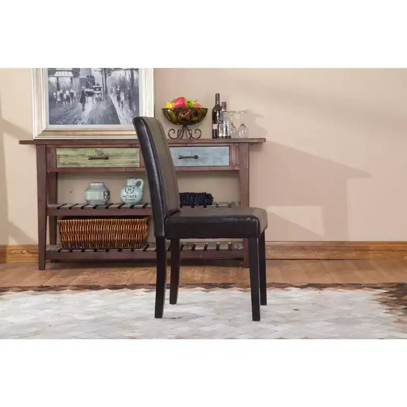 Parsons Dining Chair Set of 2 Faux Leather Solid Wood Espresso Legs Brown Urban Style