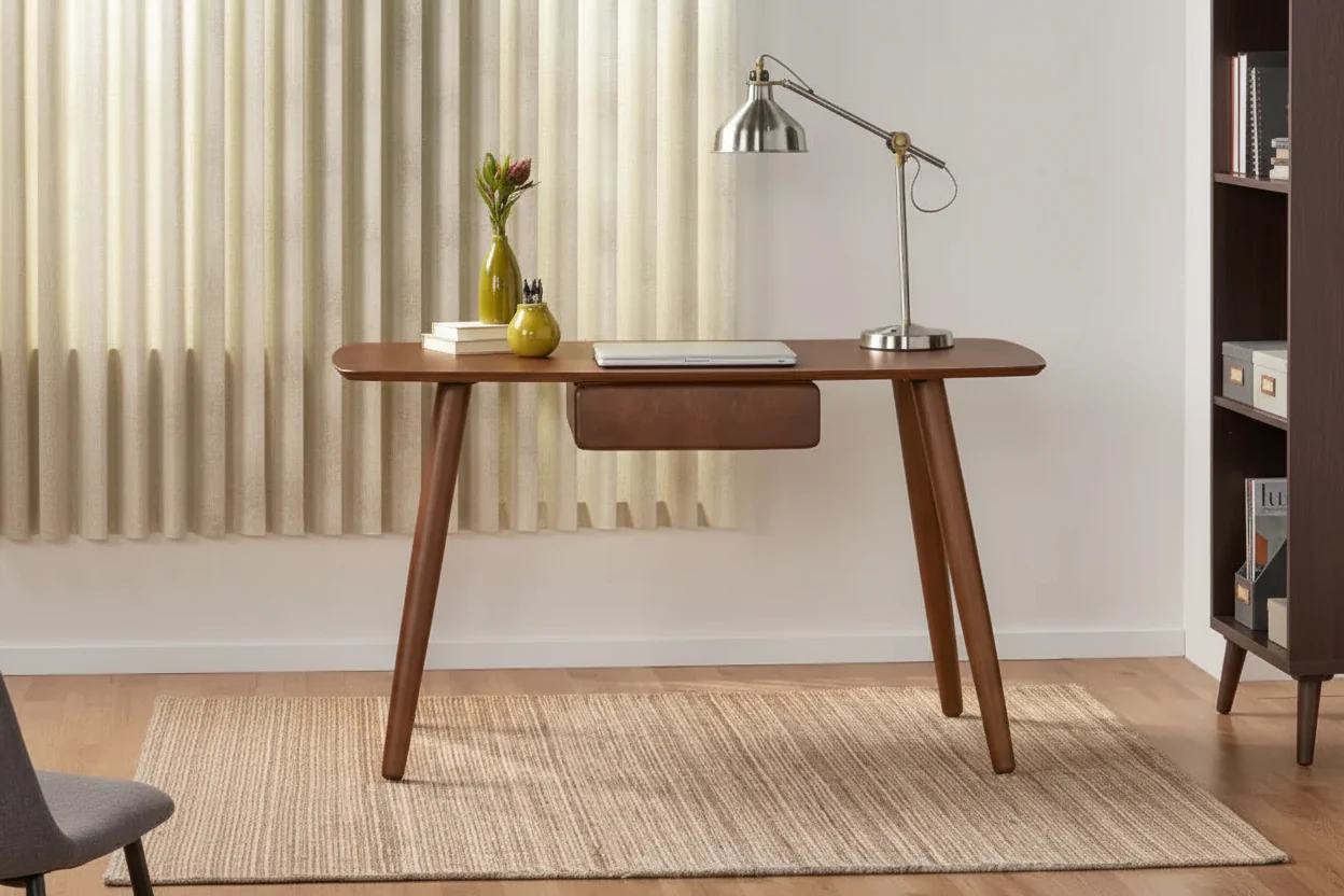 Walnut Wood Home Office Computer Desk with 1 Drawer