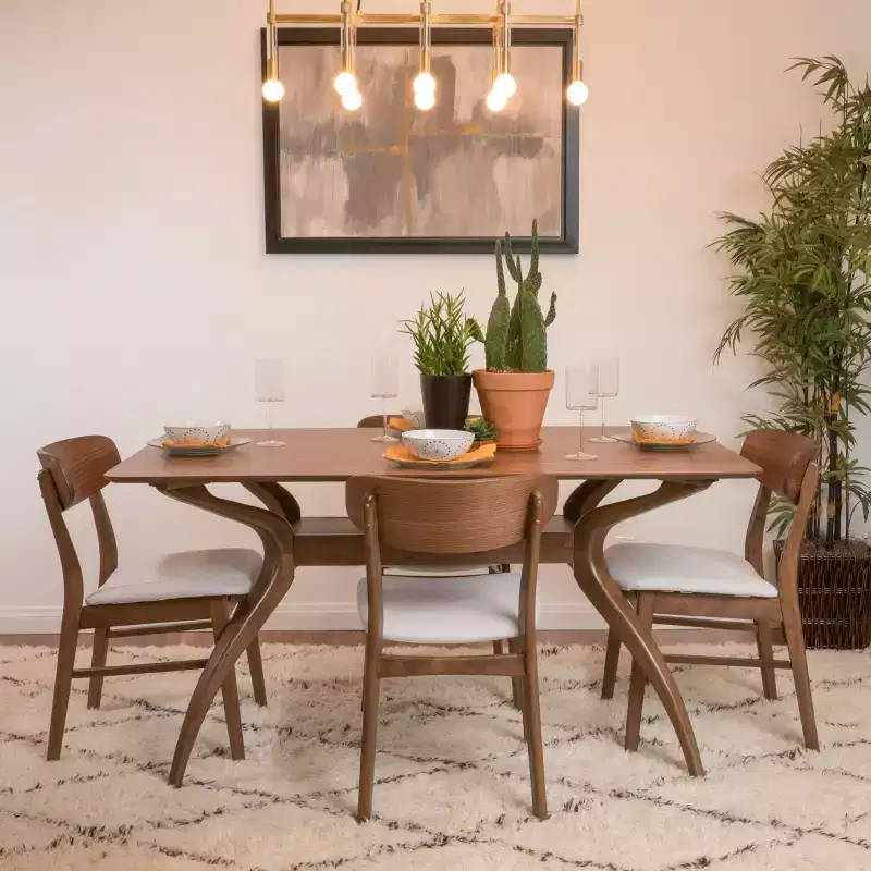 Christopher Knight Home Fausett Mid Century Modern Fabric Upholstered Wood 5 Piece Dining Set