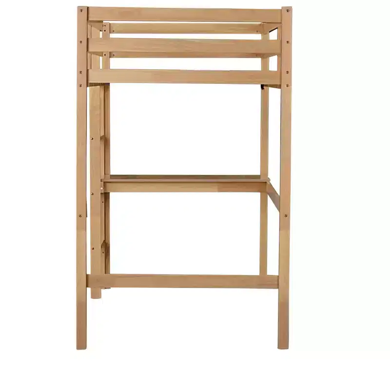 MAYEERTY Twin High Loft Bed with Safety Guardrail, Bulit-in Desk, Ladder Beige