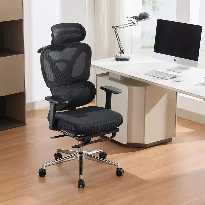 Ergonomic Mesh Office Chair, Computer Desk Chair, High Back, Adjustable Lumbar Support, Padded Headrest & Footrest, for Bedroom, Study, Student