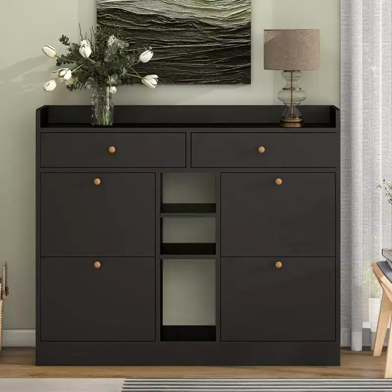 Modern Shoe Cabinet, Shoe Organizer with 4 Panel Flip Drawers and 2 Simple Drawers, Freestanding Shoe Rack for Entryway, Living Room