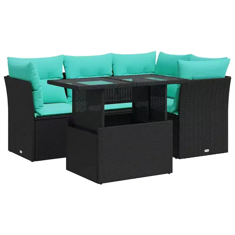 vidaXL Patio Sofa Set with Cushions Modular Outdoor Seating 5 Piece Poly Rattan