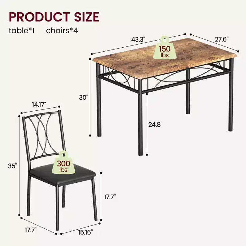 Rectangle Kitchen Table, with 4 Upholstered Chairs
