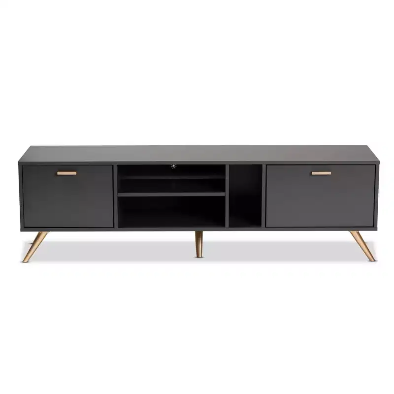 Kelson Wood TV Stand for TVs up to 55 Dark Gray/Gold - Baxton Studio: Modern Console with Storage