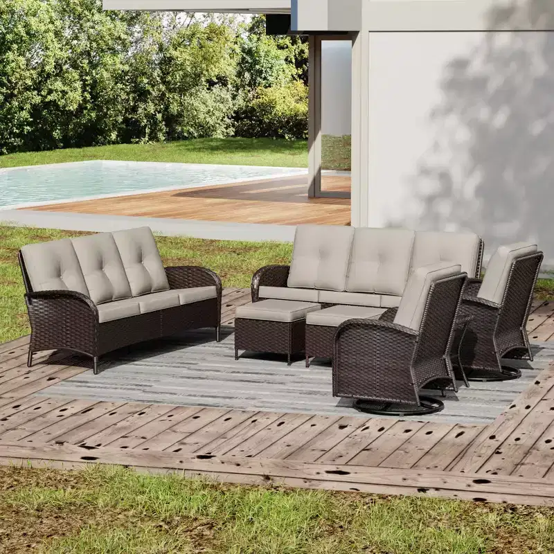 UPTIOT Outdoor Patio Set with Sofas, Swivel Chairs, Ottomans, and Side Table