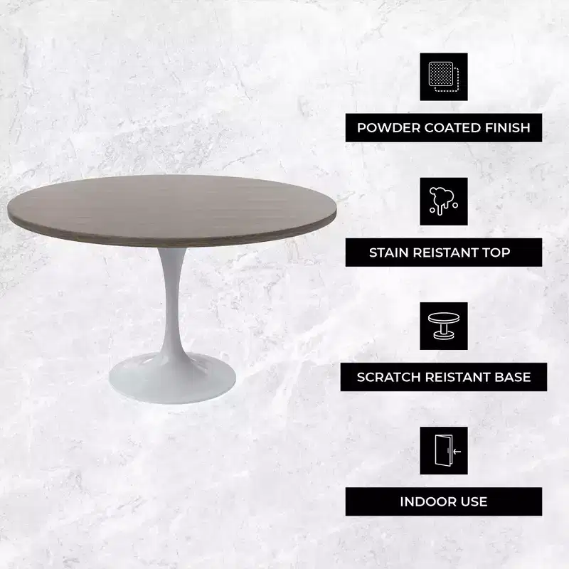 Mid-Century Modern Table With A 48 Round Tabletop And White Steel