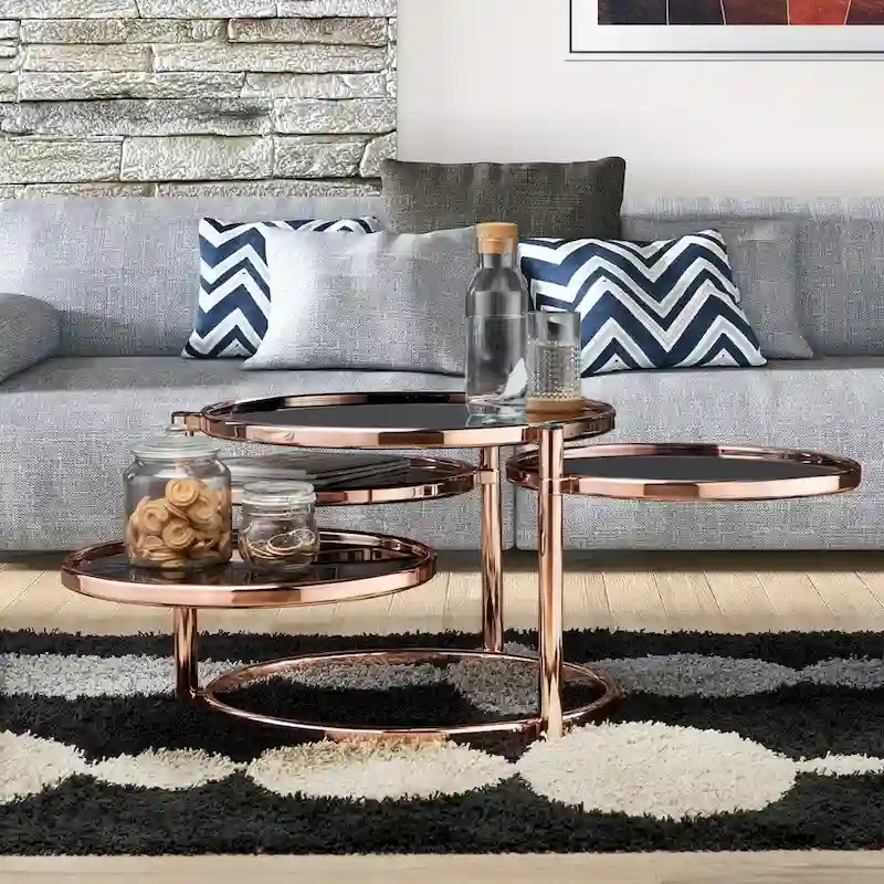 Round Motion Glass Coffee Table, Contemporary Style, Chrome Metal Frame, Living Room Accent