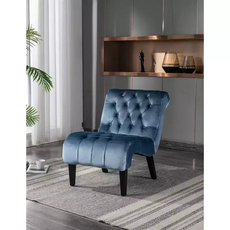 Modern Armless Velvet Accent Chair, Upholstered Fabric Button Comfortable Chair with Wooden Legs