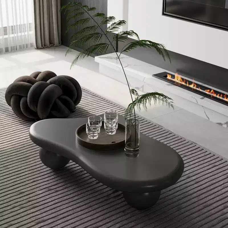 47 Cloud Coffee Table with Ball Legs, Modern Irregular Center Table for Living Room, Black