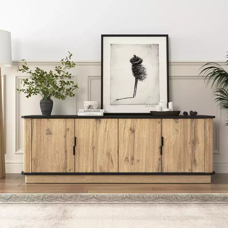 MDF Wood Grain 4-Door TV Cabinet 55