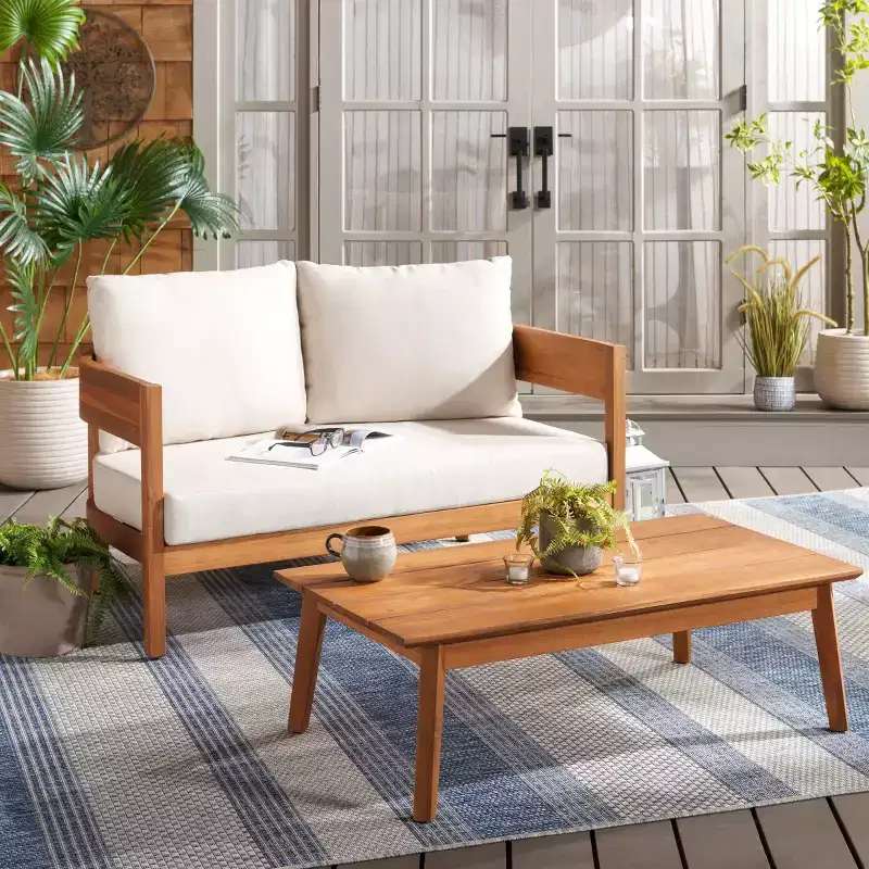 Theo Bench & Table Patio Set - Indoor/Outdoor - PAT7088 - Natural/Taupe - Safavieh