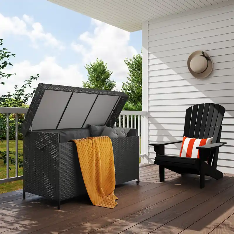 165 Gallon Outdoor Storage Deck Box With Liner, Gas Strut & Wheels