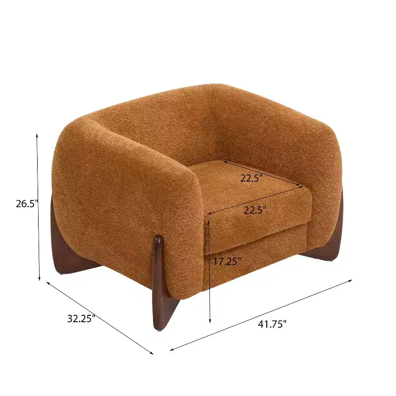 Birch Wood Boucle Upholstered Club Chair