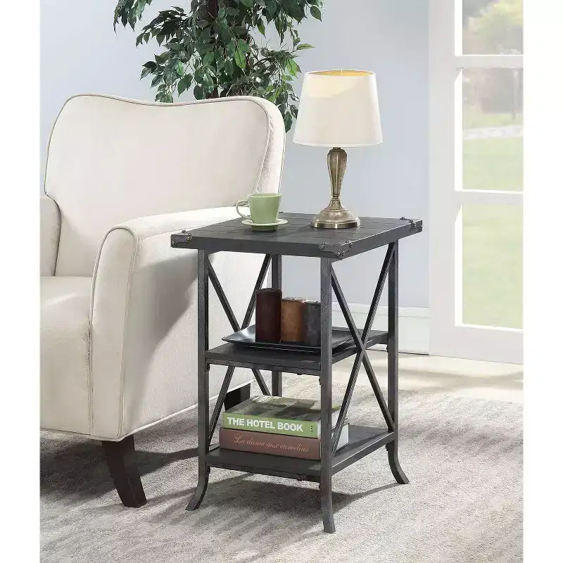 Gray Metal End Table with 2 Shelves – 24.5