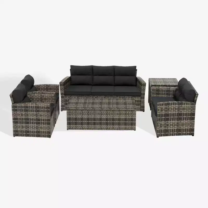 WestinTrends 6-Piece PE Rattan Wicker Outdoor Patio Conversation Sofa Set