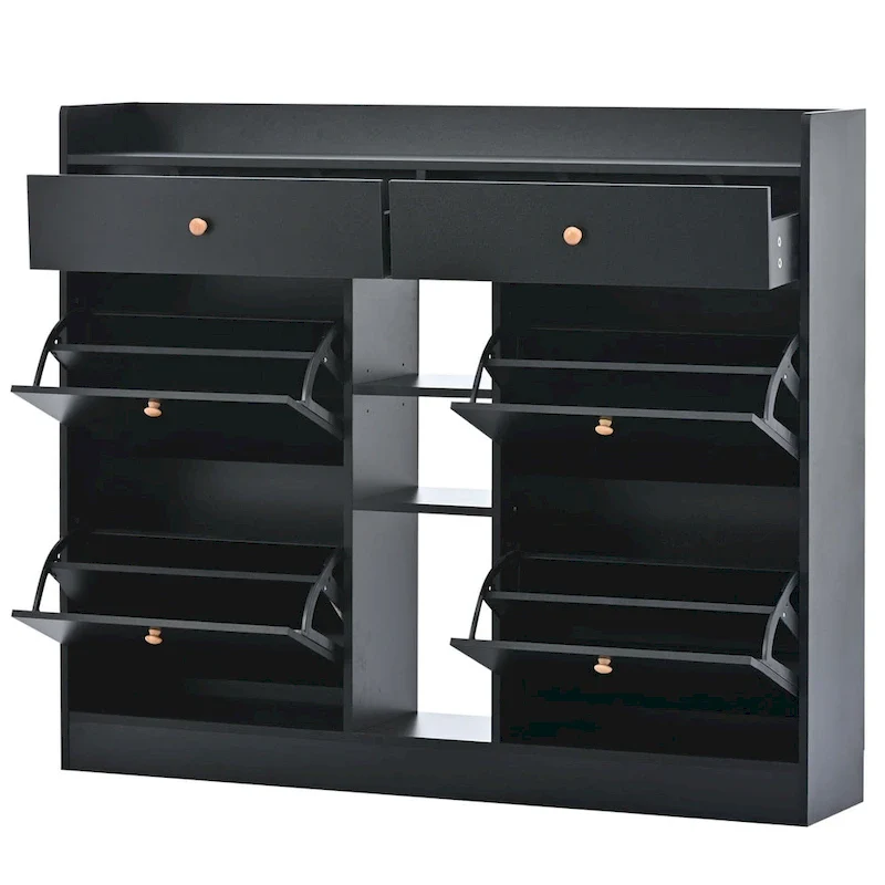 2-Tier Shoe Cabinet with 4 Flip Drawers & Adjustable Shelf – 50.7W x 9.4D x 42.5H