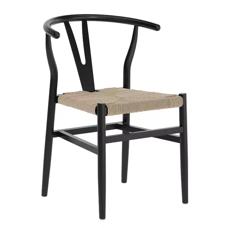 Stack Dining Chair with Y-Back Design, Solid Wood Frame, Woven Kraft Paper Rope Seat