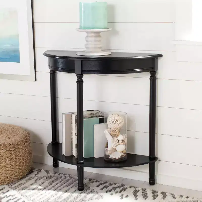 Half Round Console Table - Traditional Style, Greige Finish