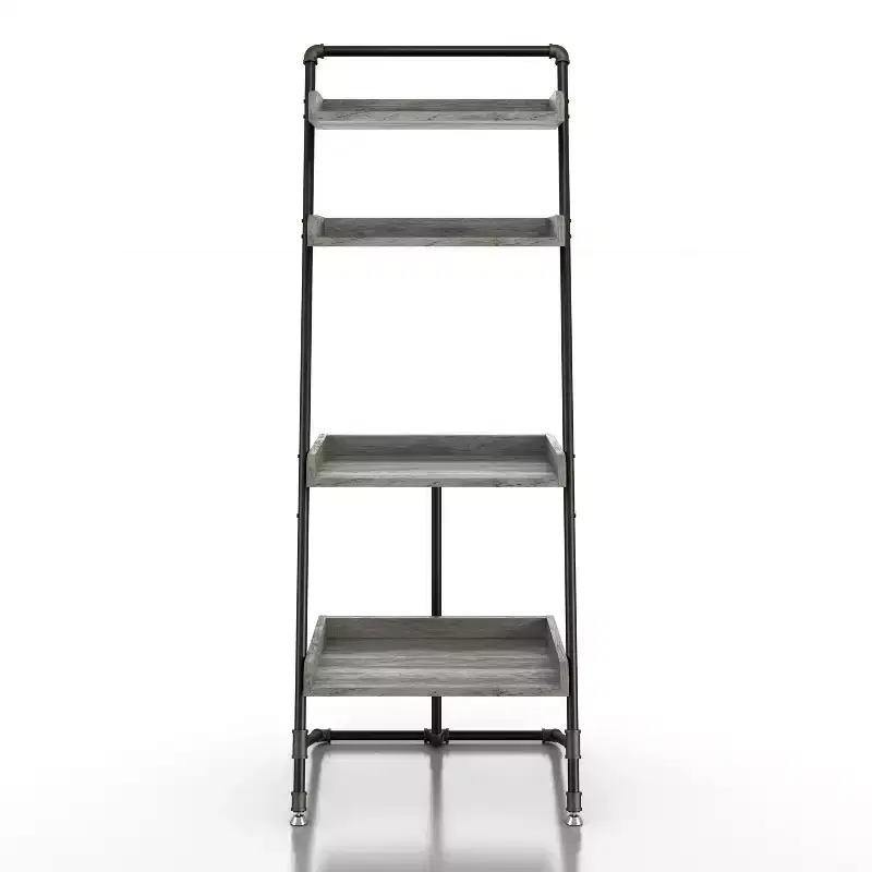 HOMES: Inside + Out 70.86" Humbolt Ladder Display Shelf Vintage Gray Oak: Industrial Style, 4-Tier Storage