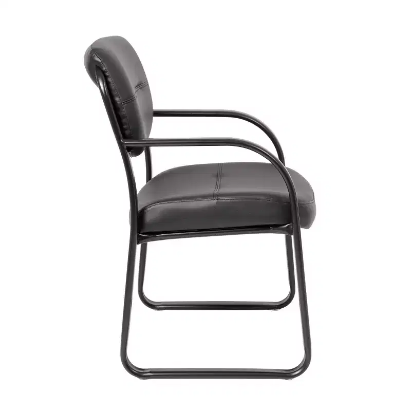 Black Bonded Leather Guest Chair, Sled Base, Fixed Height, Seats 1