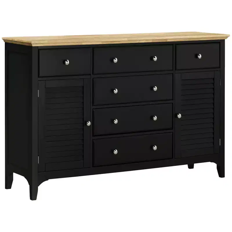 Sideboard Buffet Cabinet with Storage Drawers, Rubber Wood Top and Adjustable Shelves