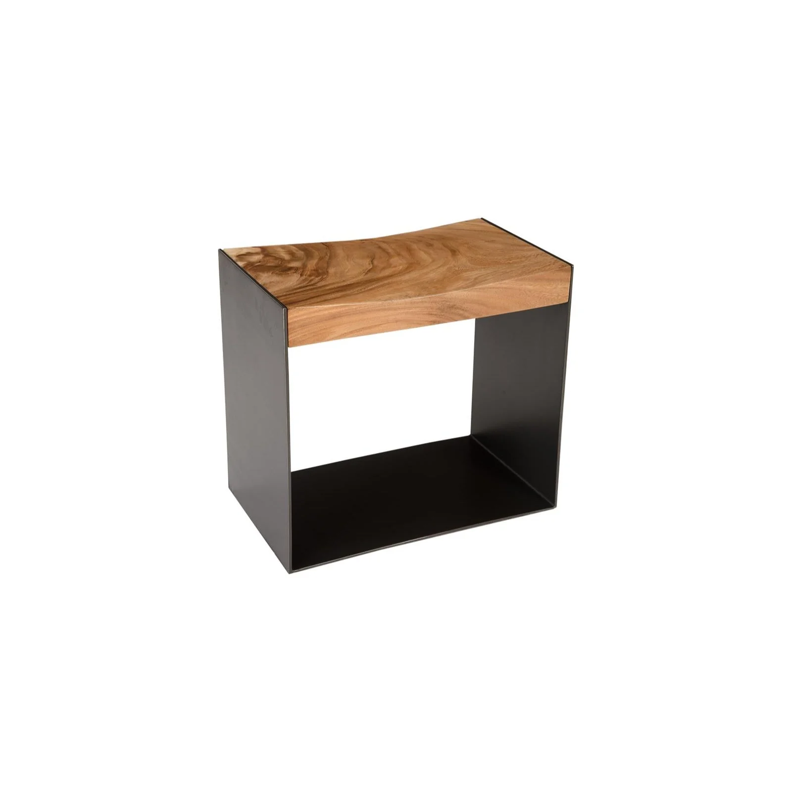 Natural Wood Slice Iron Frame Modern Organic Accent Stool