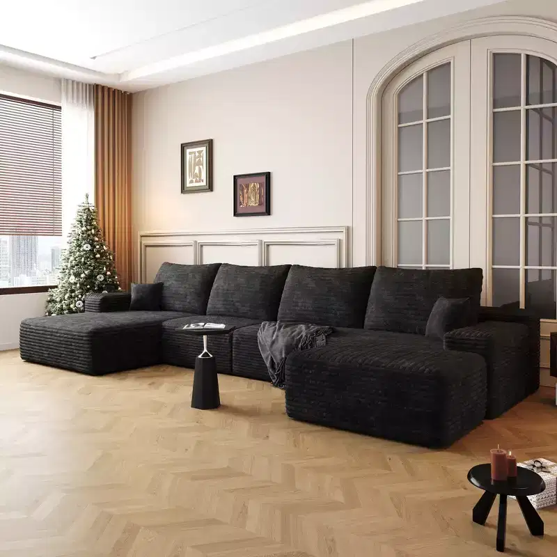GDFStudio Ambur 135 Modern Modular Corduroy Upholstered U-Shaped Sectional Sofa