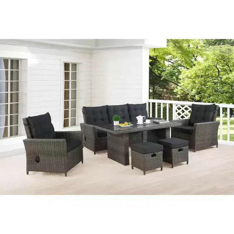 Asti 6pc Wicker Outdoor Seating Set - Gray - Alaterre Furniture: Weather-Resistant Patio Lounge Set with Sofa, Chairs & Table