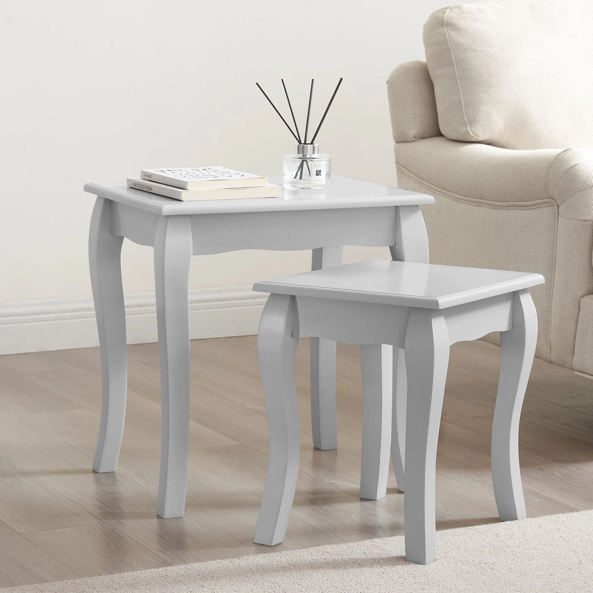Minimalist Light Grey Painted Side Table with Compact Design for Living Room